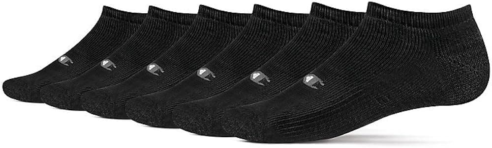 Champion Double Dry Performance No Show Socks - 6 Pack (CH609) 6-12/Black/Quicksilver