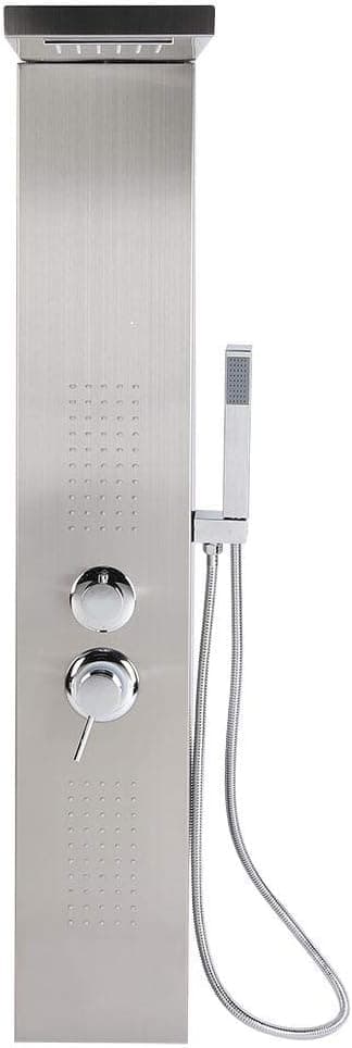Greensen Stainless Steel Shower Panel Tower System, Rainfall Waterfall Spout, 2 Massage Jets, Water Faucet Sprayer Wall Mount Shower Tower for Home Hotel, Silver
