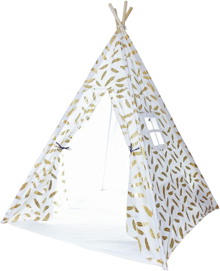 Kids Teepee Tent for Kids, No Toxic Chemicals Added, Carrying Case, Gold Feathers Play Tents Indoor for Boys & Girls, Large Tipi Toddler Dog Baby Boy Adult Children Adults Dogs Childs Reading Nook