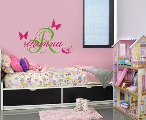 Housewares Vinyl Decal Custom Initial Personalized Name Butterfly Ladybird Home Wall Art Decor Removable Stylish Sticker Mural Unique Design for Girl Nursery Room Fast Shipping L583