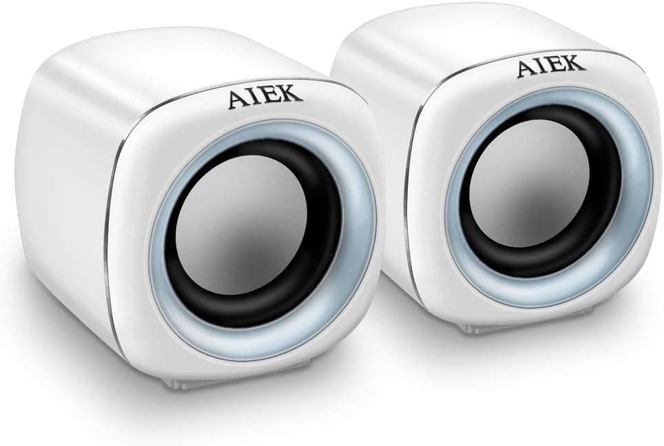 Small Computer Speakers, USB 2.0 Wired Laptop Speakers for Desktop PC, Multimedia Speaker for Home, Office (White)
