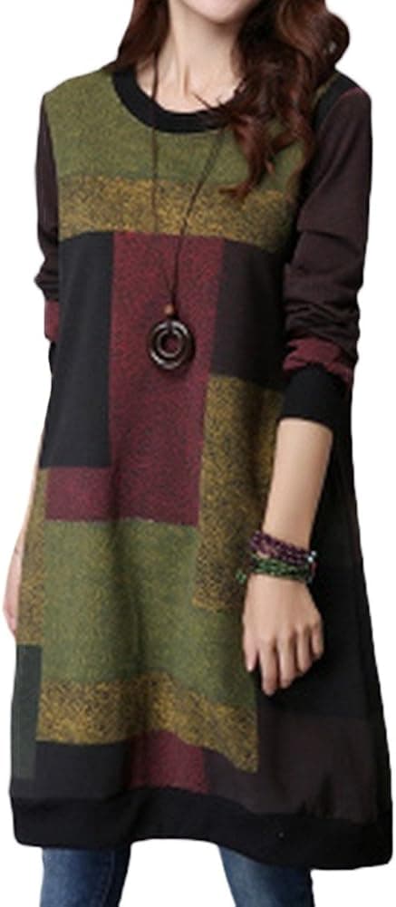 Minibee Women's Casual and Random Patchwork Color T-Shirt Dress Wine