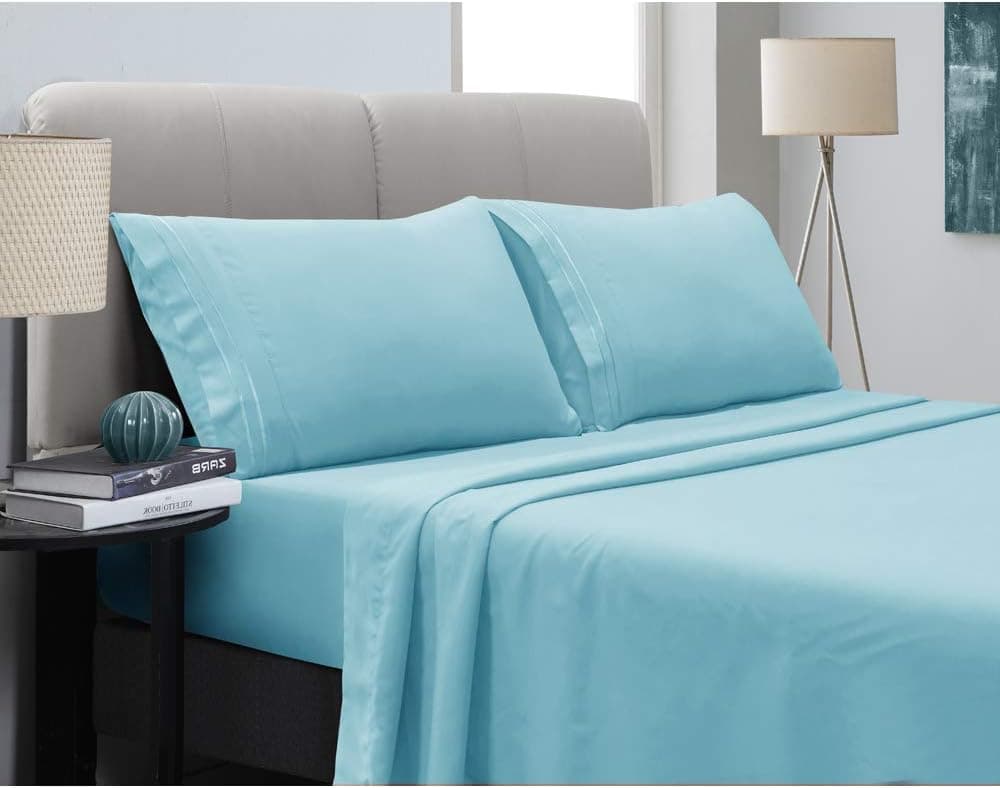 Mejoroom Bed Sheets Set - Soft Microfiber Bed Sheets,14-inch Deep Pockets,Copper ion Element,Wrinkle,Fade,Stain Resistant,Hypoallergenic - 4 Piece(King,Aqua)
