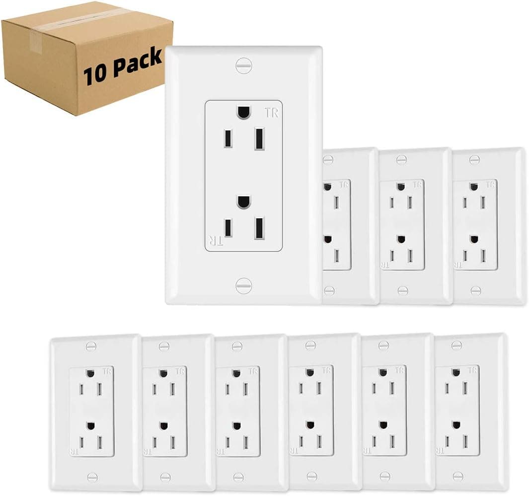 Decorator Receptacle Outlet, Decora Socket, 15 Amp, 125 Volt, Tamper Resistant, Grounding UL Listed White Micmi (15A Outlet with wallplates 10pack)