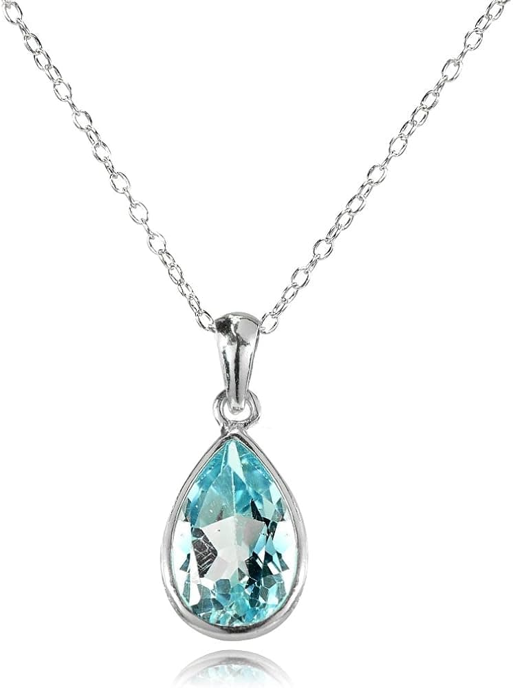 B. BRILLIANT Sterling Silver Blue Topaz Bezel-Set Pear Teardrop Pendant Necklace