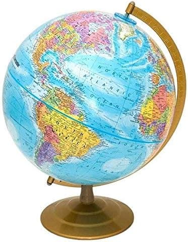 Globemaster 12" World Globe, Bright Blue Finish - American Made Quality. Educational Globe - Over 5,000 Place Names. Raised Relief with Metal Base/Meridian, by J. Thomas