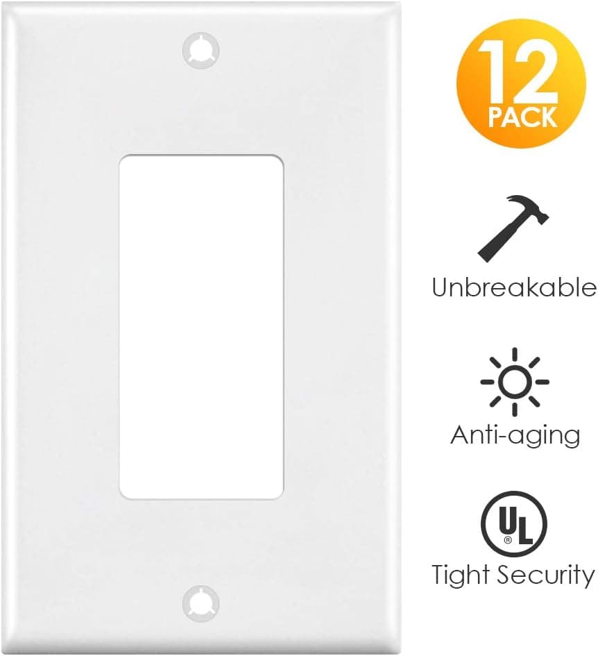Outlet Covers, 12 Pack Light Switch Cover Electric 1 Gang White Wall Plates GFCIs Receptacle Wallplate, Standard Size, Polycarbonate