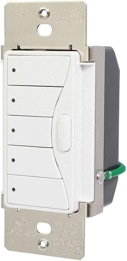 Eaton RFWC5AW ASPIRE RF Wall Mount 5-Scene LED Keypad, 120-volt, Alpine White Finish