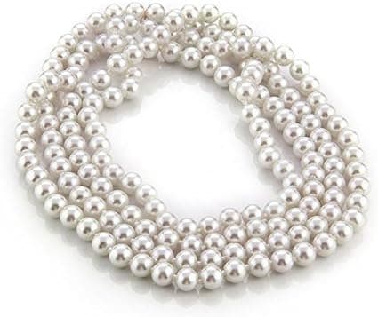 skyllc® Fashion Round Artificial Pearl Glass Beads Long Pattern Necklace for Women 8mm