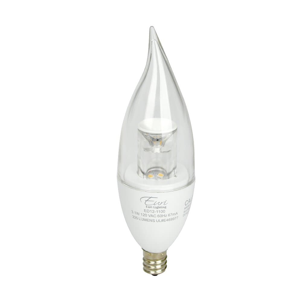 Euri Lighting ED12-1100 LED CA11 Bulb, Econ Line, Soft White 3000K, Non-Dim, 3.1W (25 Equivalent), 225 lm, 155 Degree Beam Angle, E12 Base, UL-Listed