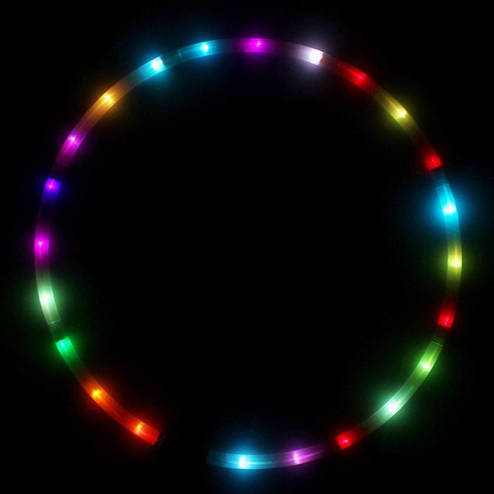 LED Hula Hoop Dance & Fitness Glow Weighted Light Up Hoola Hoops for Adults and Kids, 24 Color Strobing Changing LED Light, 8 Section Detachable Design, Portable Hula Hoops 36" (batteries not include)