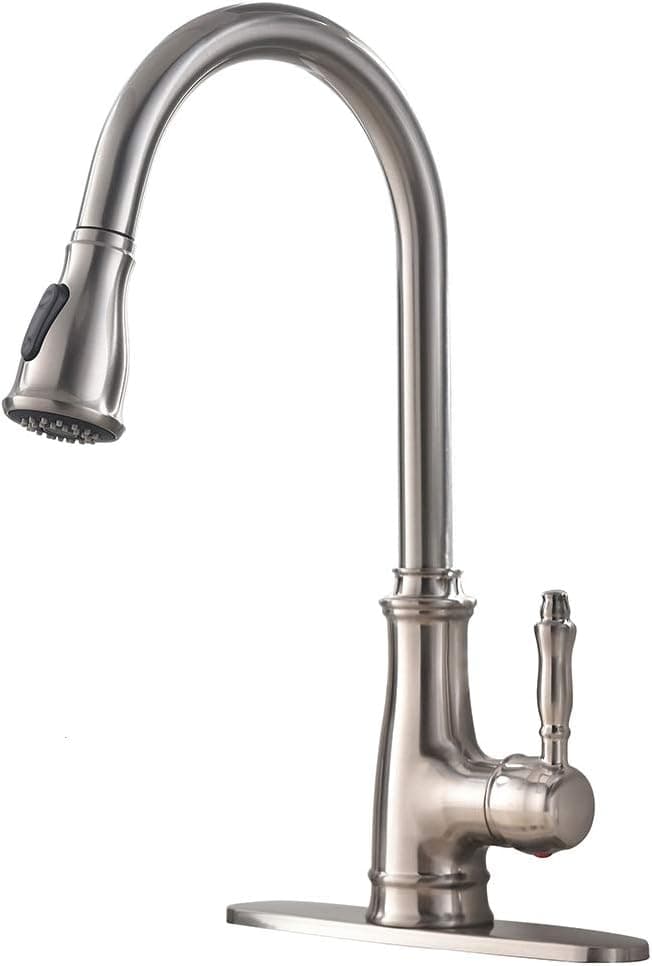 VAPSINT Best Modern Commercial Pull Down Sprayer Stainless Steel Brushed Nickel Kitchen Faucet,Single Handle Pull Out Kitchen Sink Faucet