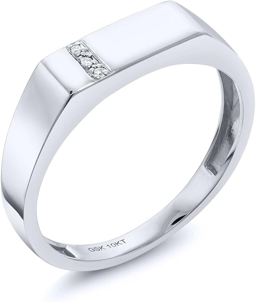 Gem Stone King 10K Solid White Gold Men's White Diamond Wedding Anniversary Band Ring (Available In Size 7,8,9,10,11,12,13)