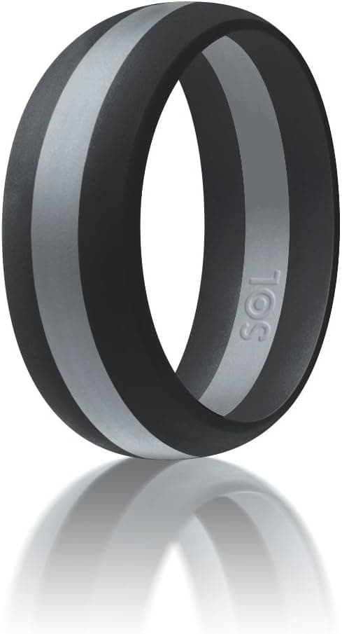 Silicone Wedding Ring By SOLEED (Action Pro Series), Safe and Sturdy Silicone Rubber Wedding Band Designed for Fitness, Kettlebell and Exercise Bands Workout - Black with light Grey, size 8