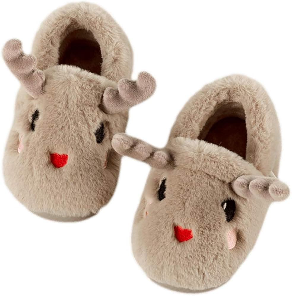 Toddler Boys Girls velvetsheep Fawn Slippers Fluffy Little Kids House Non-Slip Slippers Warm Fur Cute Animal Home Slipper