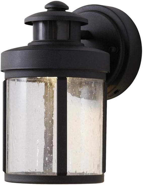 Hampton Bay Black Motion Sensor Outdoor Integrated LED Small Wall Mount Lantern