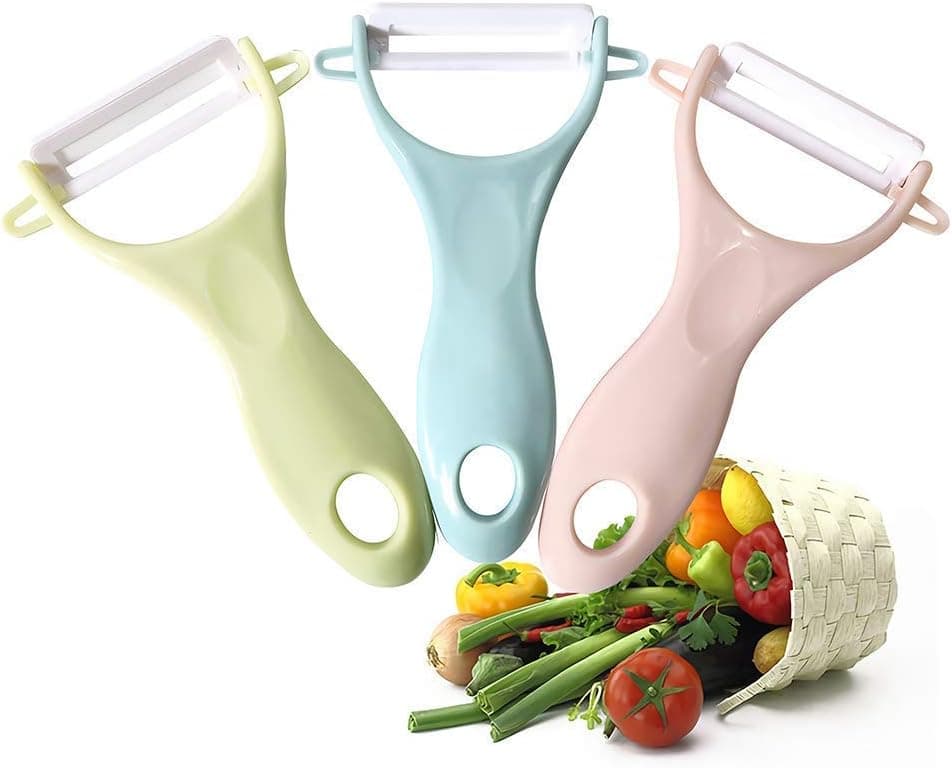 LEYME Vegetables Peeler Advanced Ceramic Peeler - Rust Prevention,Best Cutting Fruits Potato Peeler & Y Peeler Ceramic Carry and Store, Suitable for Home, Office, Travel.Set Of 3(3, Green/Pink/Blue)