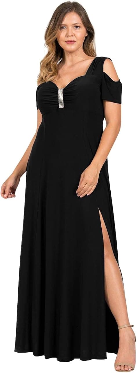 R&M Richards Long Mother of Bride Plus Size Formal Dress| Cap Sleeve, Zipper Back, Full-Length