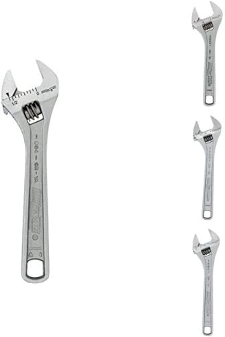 CHANNELLOCK® VWS-4 Chrome Adjustable Wrench Set, 4-Piece | 4, 6, 10, 12-Inch | Wide Jaw Capacity | Precise Jaw Design Grips Tight in Confined Space | Laser-Etched Measurement Scales