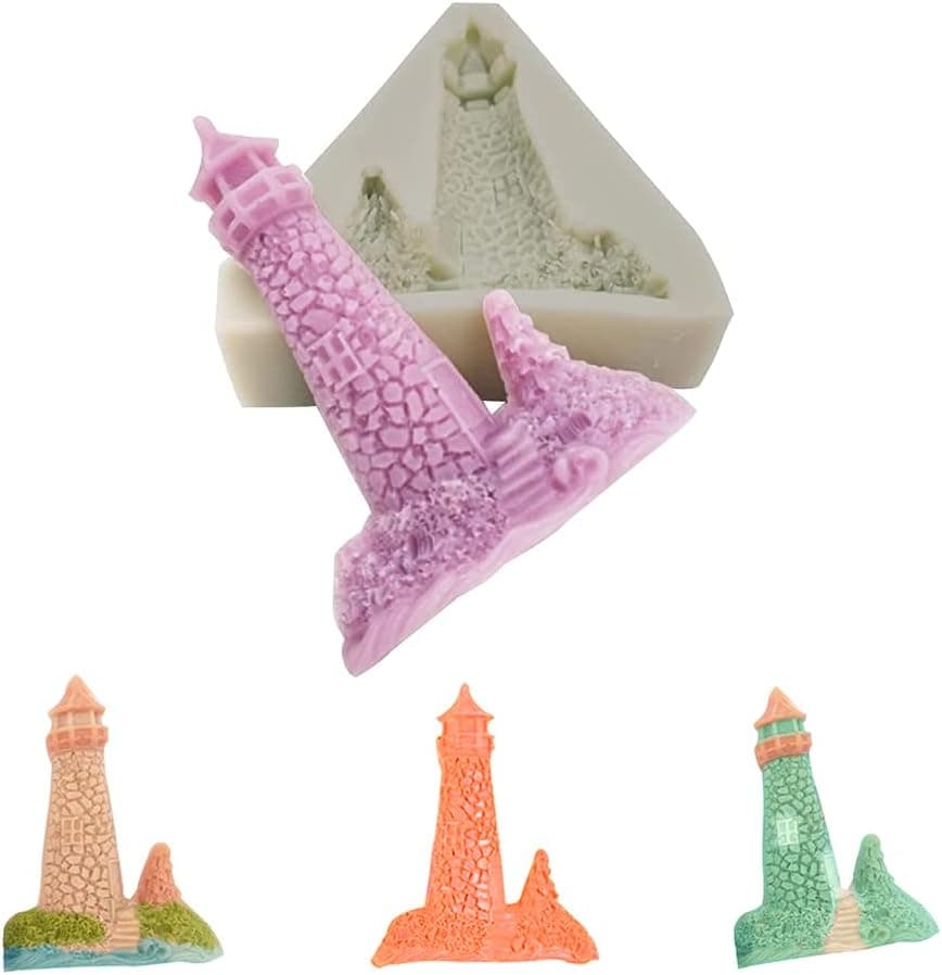 1 PCS Fondant Mold Castle Cake Silicone Mold Sea Lighthouse Diy Chocolate Baking Tools Epoxy Mold DIY Cake Decorating Supplies Non-Stick Food Grade Silicone Molds