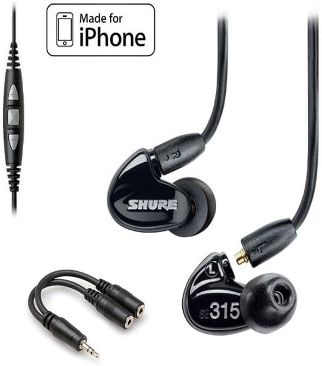 Shure SE315 Earphones (Black) & CBL-M+-K-EFS Music Phone Cable with Remote + Mic for iPhone, iPod and iPad