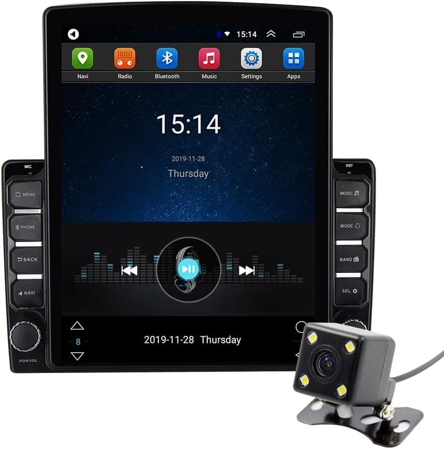 Android 10 Double Din Car Stereo Radio, 9.7 Inch Vertical Touchscreen Head Unit with GPS in-Dash Navigation, WiFi, BT, FM, with 4 LED Rear Camera