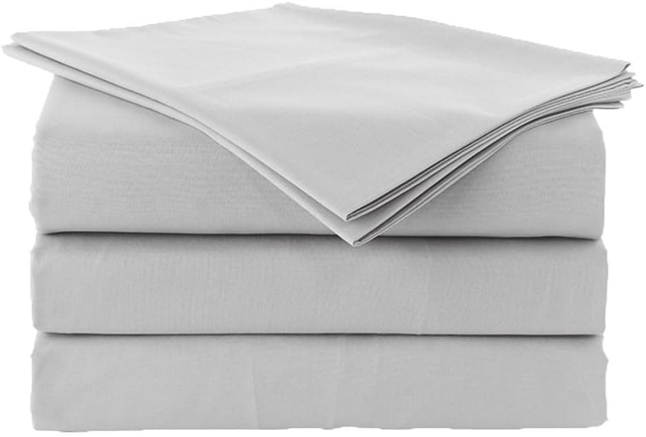100% Percale Cotton 4 PC Sheet Set Ultra Soft & Cozy Bedding Sheets 15" Deep Pocket 400 TC Short Queen (60"X75") Light Grey Solid