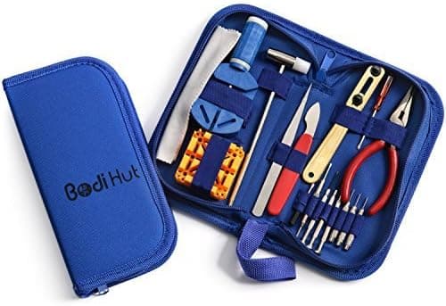 Bodi Hut Watch Repair Tool Kit with Strong Storage Case, Microfibre Cleaning Towel and Full Step By Step Instructions (16 pieces)