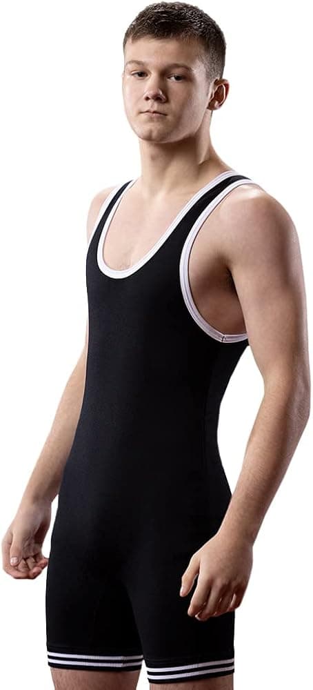 Matman Wrestling Singlet Adult Men’s Double Knit Nylon Black White Weightlifting Made in USA