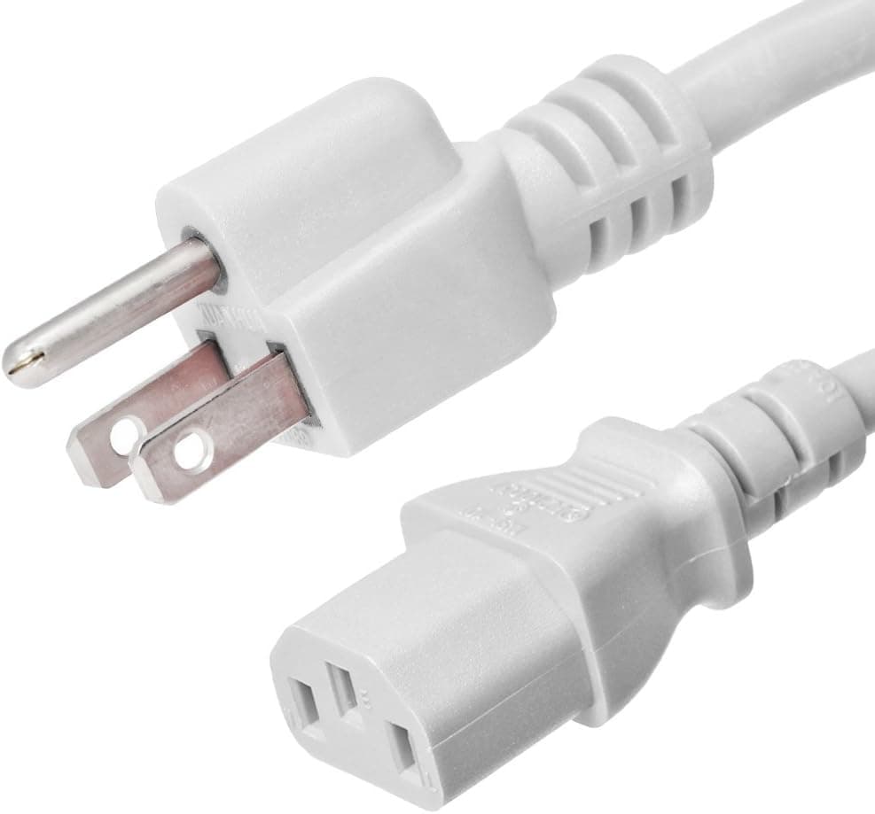 AC Power Cord 5-15 to C13, 10 Foot, White, 10A/125V, 18/3 AWG - Iron Box Part # IBX-6012-10