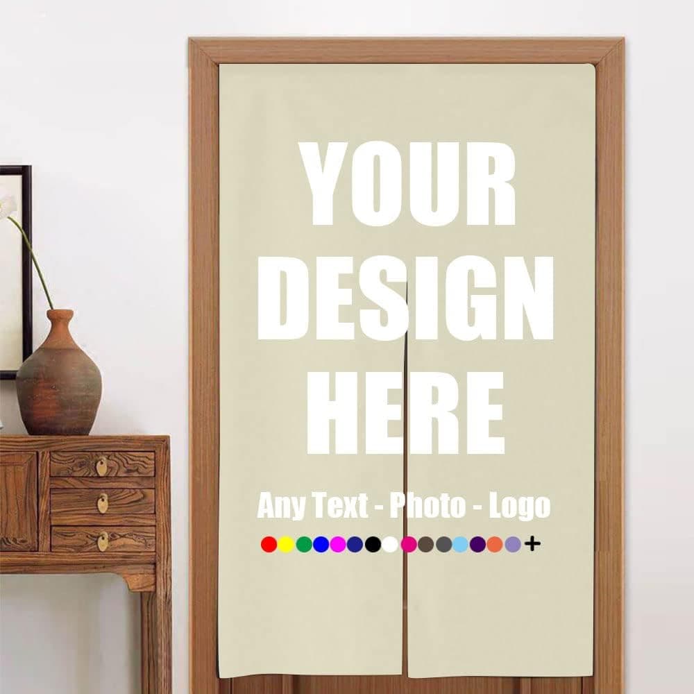 SUPNON Customized Japanese Traditional Doorway Curtain Custom Door Curtain with Any Photo Text for Kitchen Bistro Partition Shading Home Decorative,Multiple Size,Beige