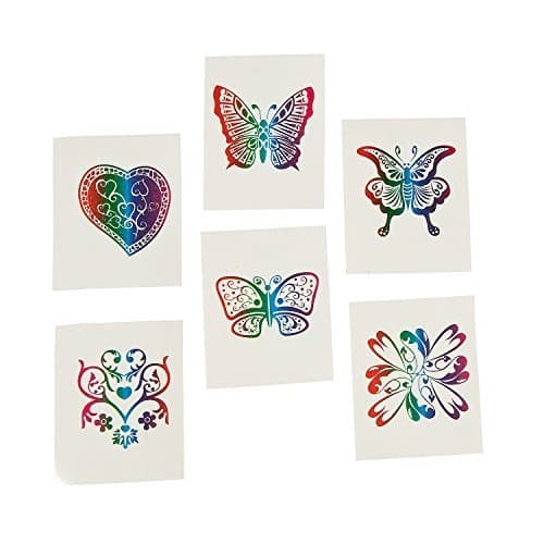 Fun Central 72ct 2 Pack of Rainbow Glitter Temporary Tattoos For Kids, Temporary Stickers For Kids Girls, Rainbow Temporary Tattoos, Xmas Kids Goodie Bag Favors - Assorted