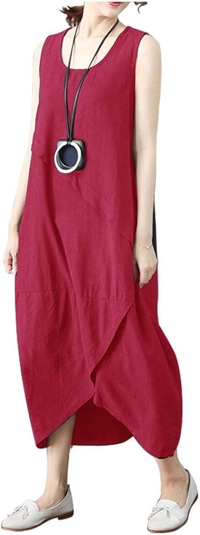 Ninmon Shares Women's Cotton Linen Solid Dress Casual Loose Irregular Dresses