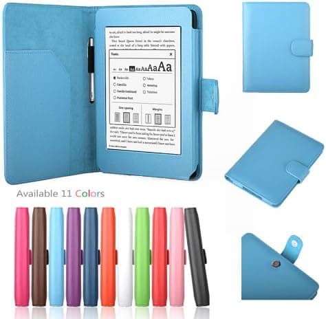 Leather case for Amazon Kindle Paperwhite with Stylus holder (Light Blue)