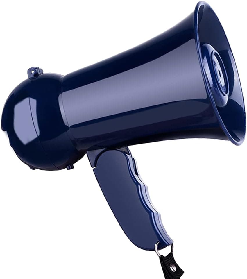Loudmore Mini Portable Lightweight Megaphone with Alarm, Foldable Handle, Volume Adjustment & Carry Strap (Blue)