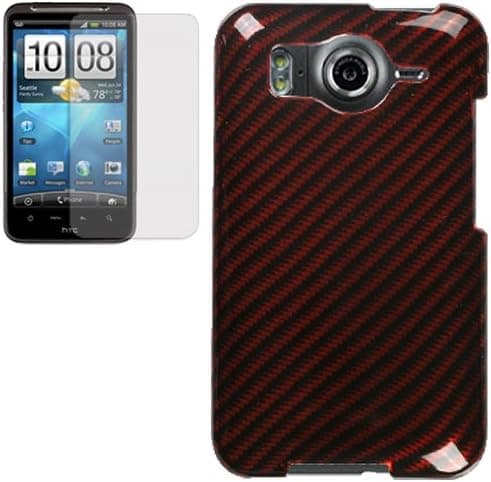 Premium Racing Red Carbon Fiber Design, Glossy Clear Coated Surface Hard Plastic Case Skin Cover Faceplate for HTC Inspire 4G + Screen Guard Protector Combo
