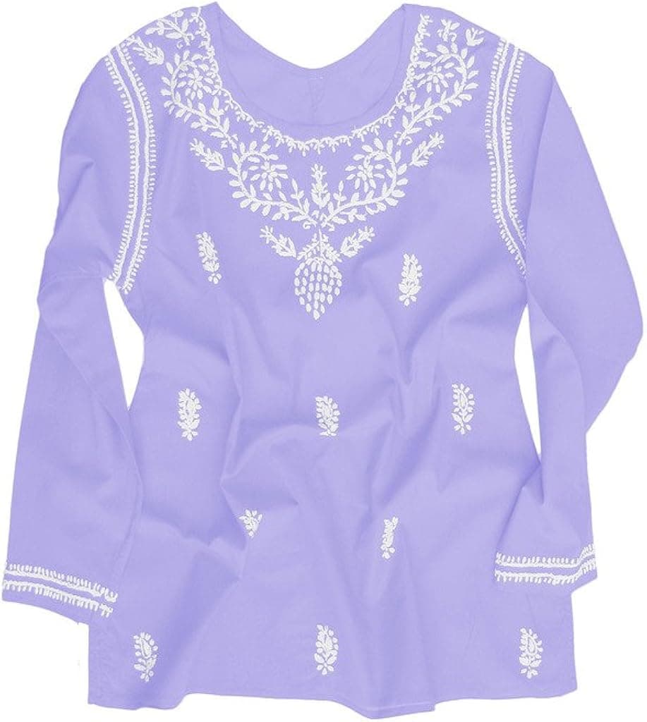 Cotton Tunic Top Kurti Blouse; Hand Embroidered