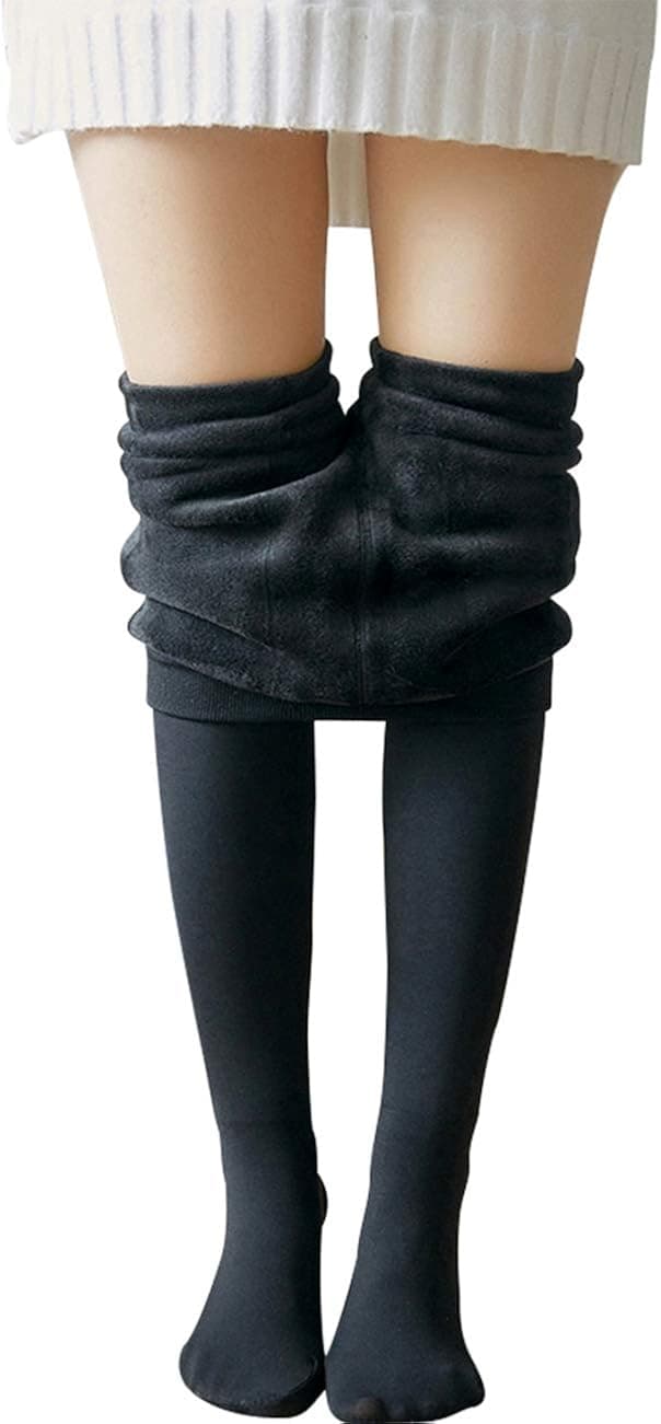 CHRLEISURE Winter Thermal Warm Fleece Lined Leggings for Women, Thick Fur Lined Tights LW Black