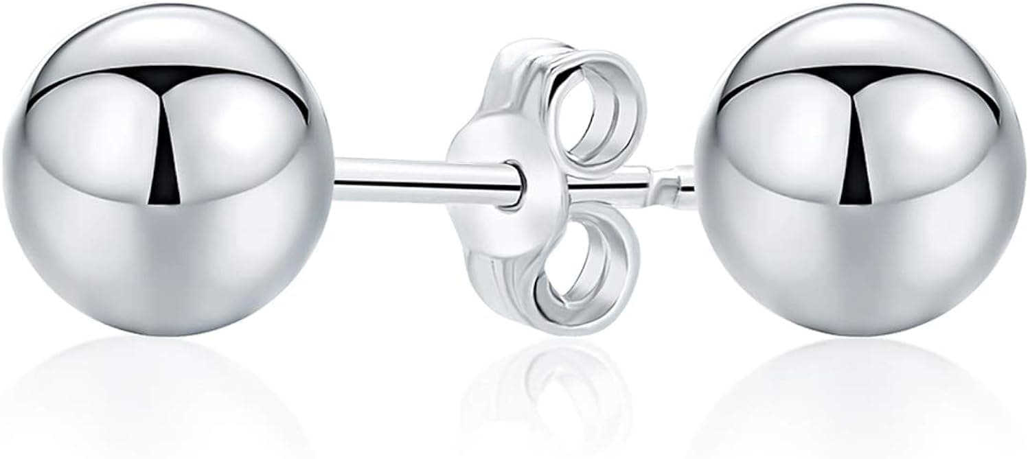Minimalist Plain Simple Round Bead Ball Tragus Cartilage Stud Earrings For Women For Teen Shiny Polish .925 Sterling Silver 2-10 MM Sizes