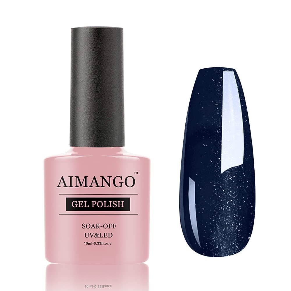 AIMANGO Dark Blue Glitter Gel Nail Polish Soak Off LED Blue Nail Polish for Christmas Nail Varnish Nail Art DIY at Home Manicure