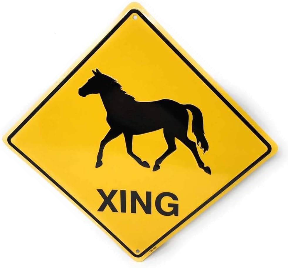 Horse Xing Crossing Funny Road Sign-Tin/Metal