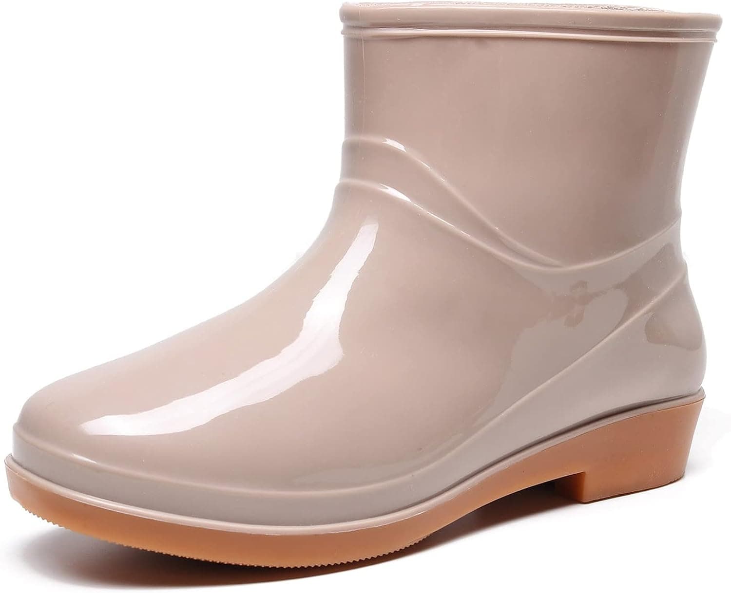 OMGard Rain Boots for Womens, Ankle Waterproof Rainboot Size 8.5, Slip On Black Short Garden Boot Ladies Rubber Outside Work with Comfort