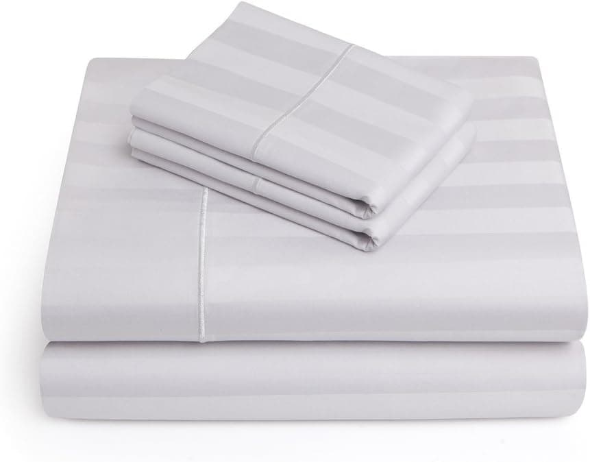 Vivendi Luxury 4 Piece Sheet Set 100% Pima Cotton 500 Thread Count Damask Stripe, Hotel Collection Soft Luxury Bedding (Silver, King)