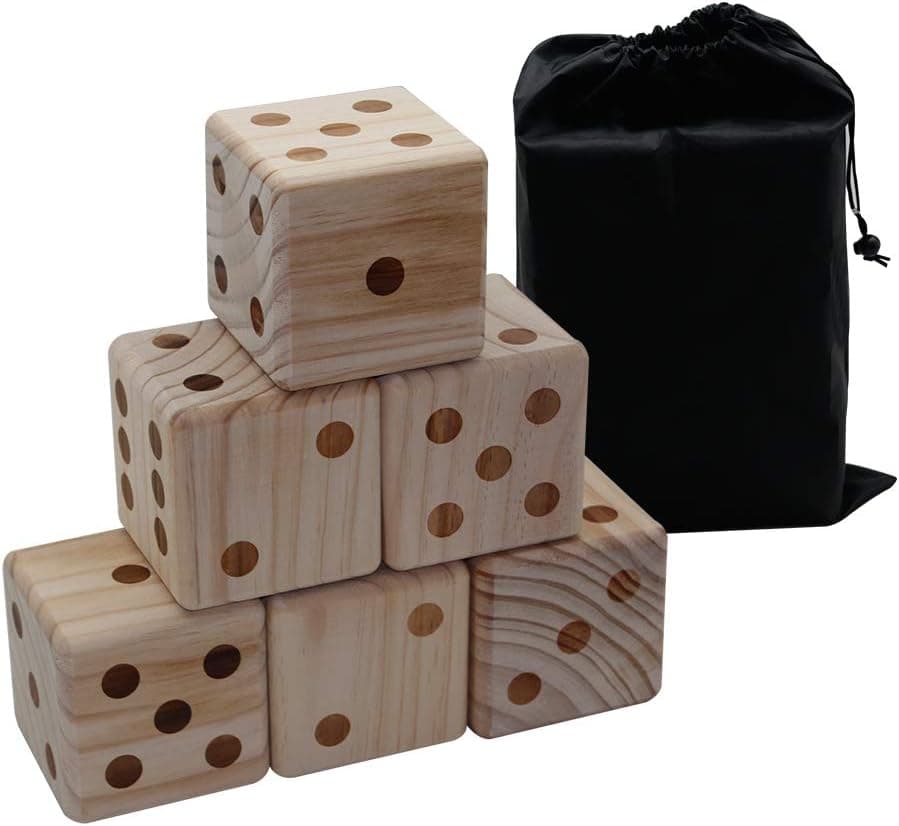 Fun Sports Giant 3.5" Wooden Yard Dice Set with Scorecard and Carrying Bag, Great Lawn and Family Game for Outdoor