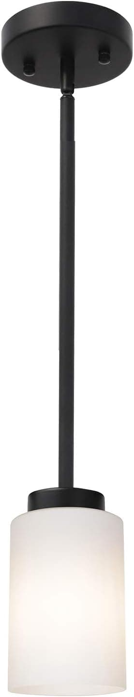 TODOLUZ Black Single Island Pendant Light with Opal White Cylinder Shades Mini Ceiling Hanging Light Fixture for Kitchen Diving Room Study Loft
