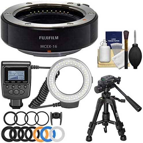 Fujifilm MCEX-16 Macro Extension Tube with Ring Light + Macro Tripod + Kit for X-A2, X-E1, X-E2, X-M1, X-T1, X-T10, X-Pro1 Camera