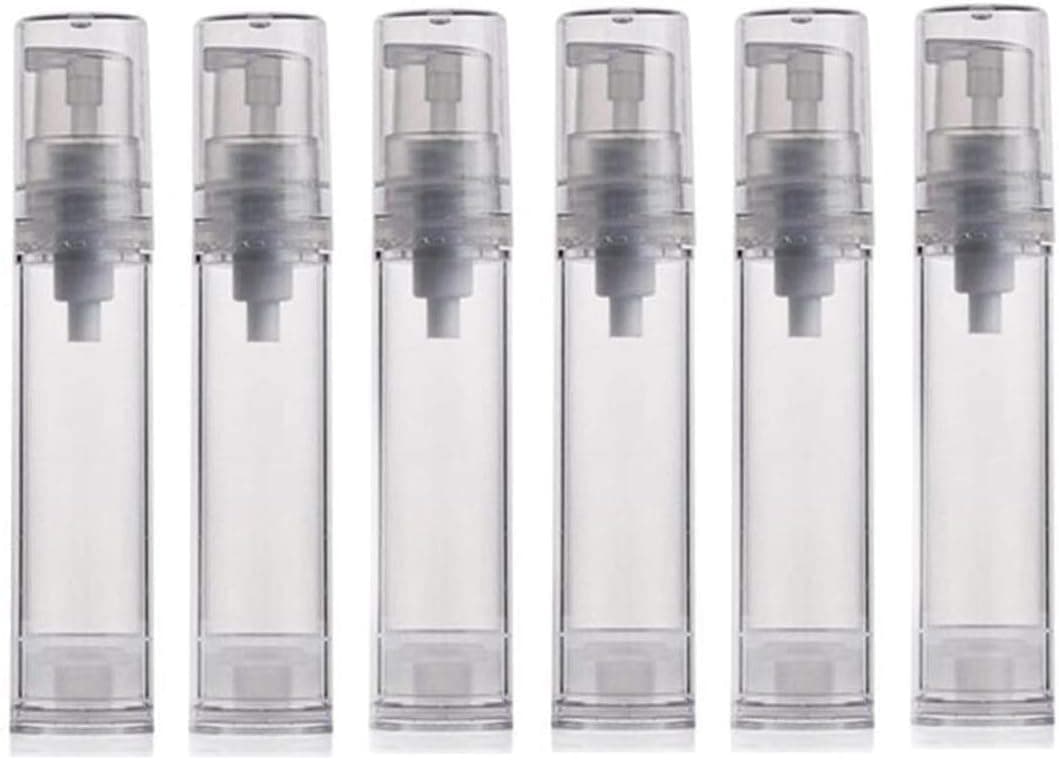 6PCS 5ml/10ml/12ml/15ml Clear Empty Travel Portable Refillable Plastic Airless Vacuum Pump Bottle Vial Press Container for Essence Cleanser Emulsion (10ml/ 0.34oz)