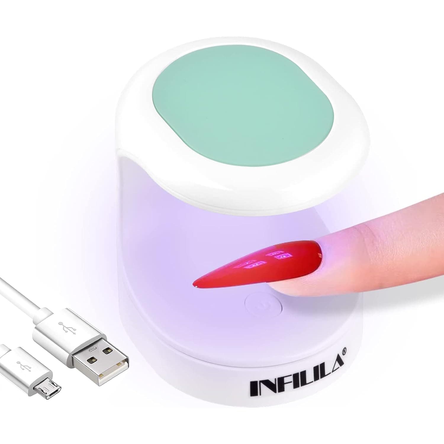 Mini UV Light for Gel Nails INFILILA Portable UV Light for Nails 180°Opening Design USB Nail Dryer UV LED Nail Lamp Curing All Gels 16W Quick-Drying UV Nail Lamp for Single Finger (Green)