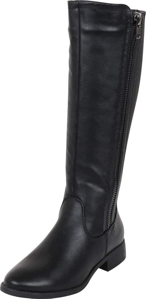 Cambridge Select Women's Riding Stretch Side Zip Low Heel Knee-High Boot,9 B(M) US,Black PU