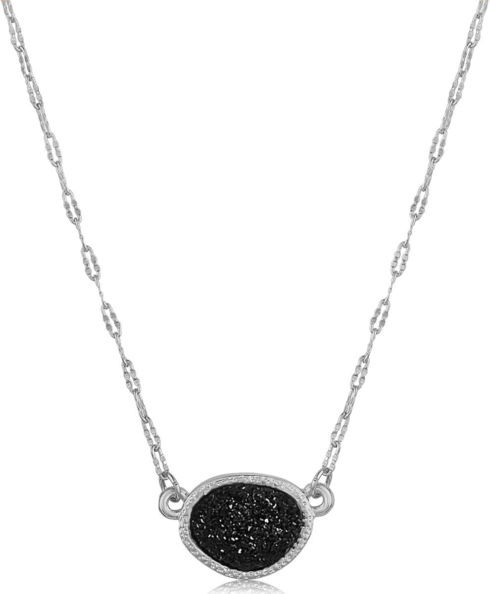 Humble Chic Simulated Druzy Pendant Necklace for Women with Sparkly Oval Stone - Gold, Silver, or Rose Gold Tone Chain - 16" with 3" Extender